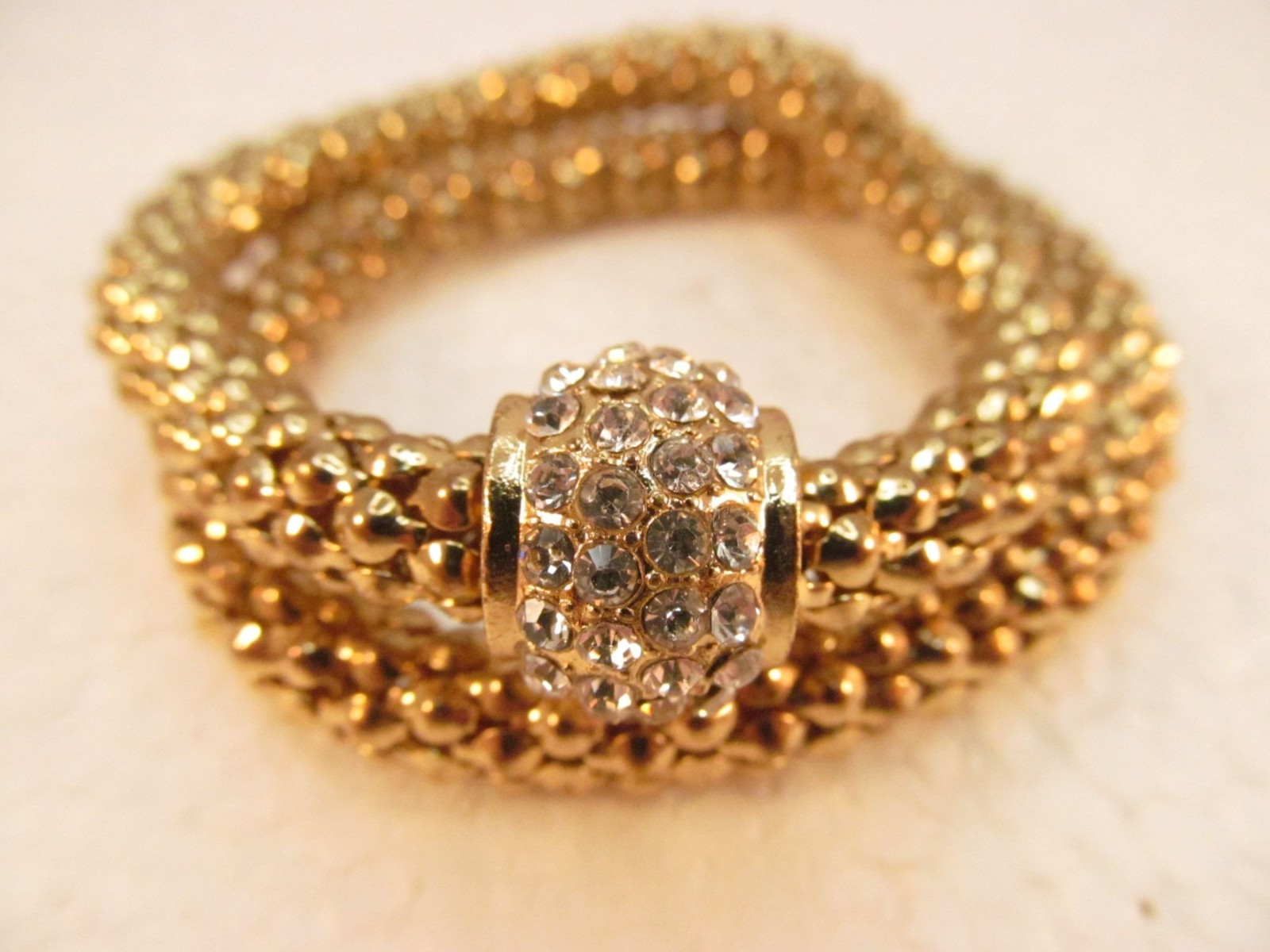 Gold Tone Stretch Metal Mesh Tube Rhinestone Bracelet 2 Piece Lot