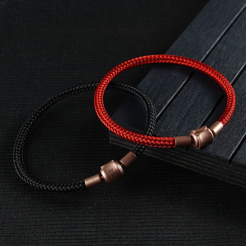 Chow Sang Sang Charme XL 5mm Braided Stainless Steel Bracelet-Black, red 19cm