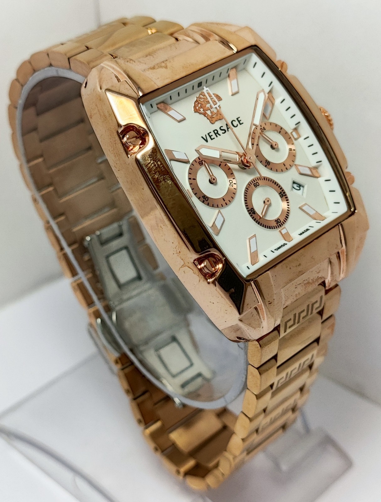 Working Versace Chronograph White Dial with Date Men’s Wristwatch Steel Band