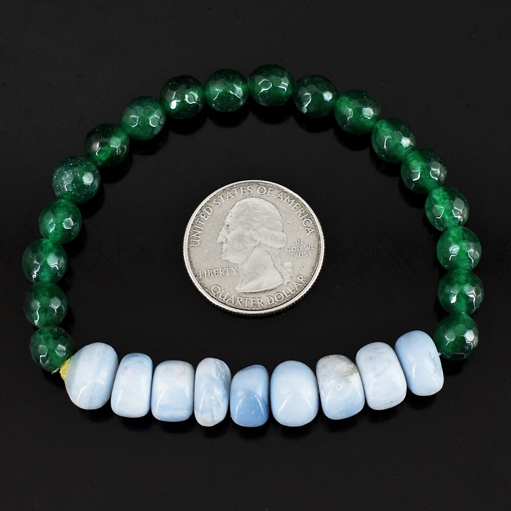 100.00 Cts Wonderful Stretchable Bracelet Onyx & Blue Opal Beaded VK 19 E579