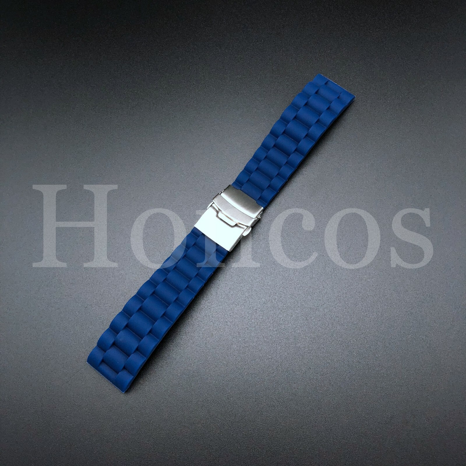 22mm Blue Silicone Rubber Watch Strap Band Deployment Buckle Waterproof Belt