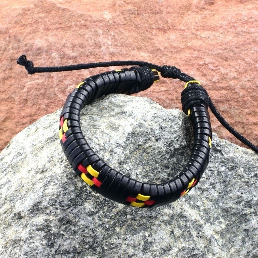 Kend Weave Leather Bracelet in Black Yellow Red Mens Gift Packaged