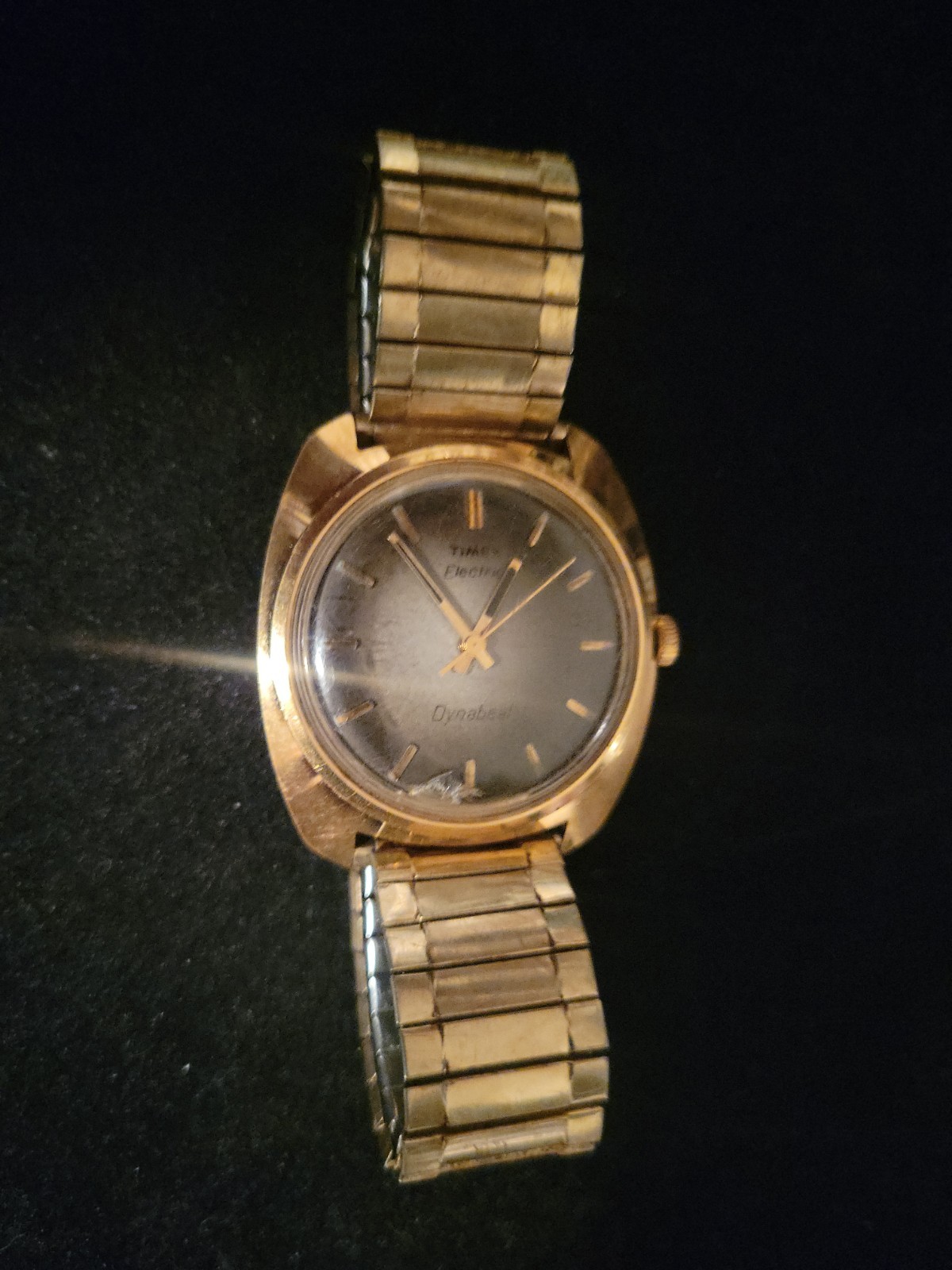 Vintage 1970s Mens Timex Electric Dynabeat Wristwatch Gold Plated, Gradient Dial
