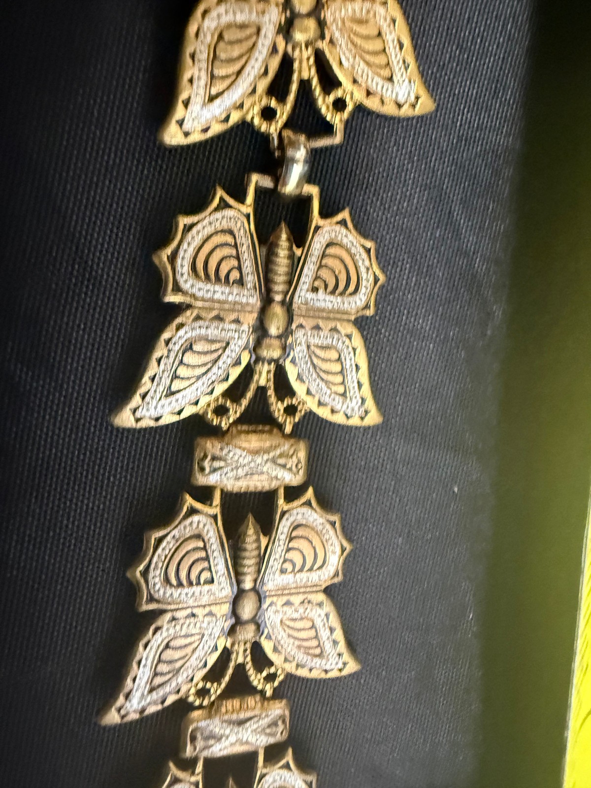 Vintage Articulated Butterfly Panel Bracelet Gold Silver Tone 7.5 Inch