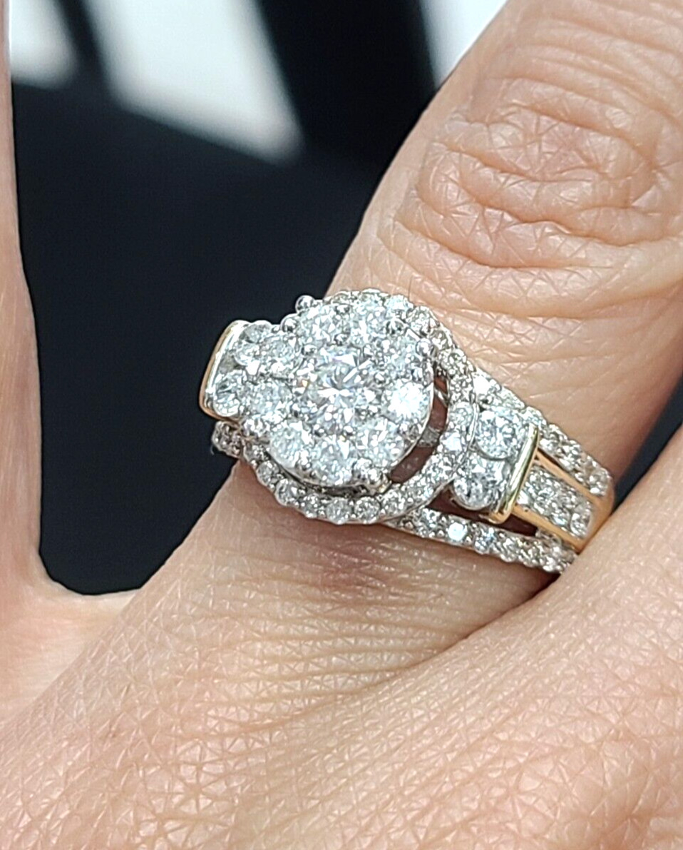 Deal 1.90CT Genuine Natural Diamond Cluster Halo Ladies Engagement Ring 14K Gold