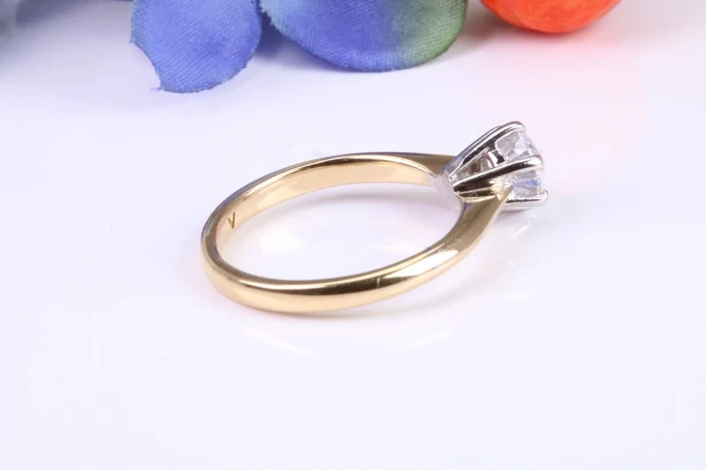Round Cut 14K Multi Gold DEF I1-I3 Natural Diamond Wedding Ring 0.70Ct UGL Prong