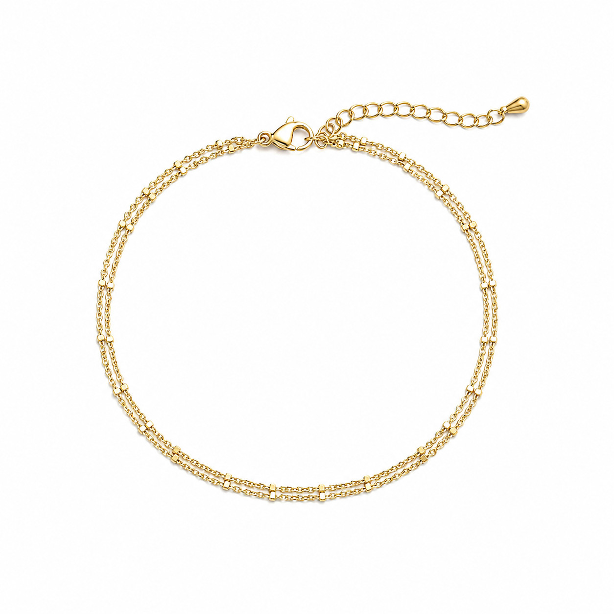 Uxvwez Gold Silver Anklet for Women Dainty Double Layer Chain Adjustable Ankle