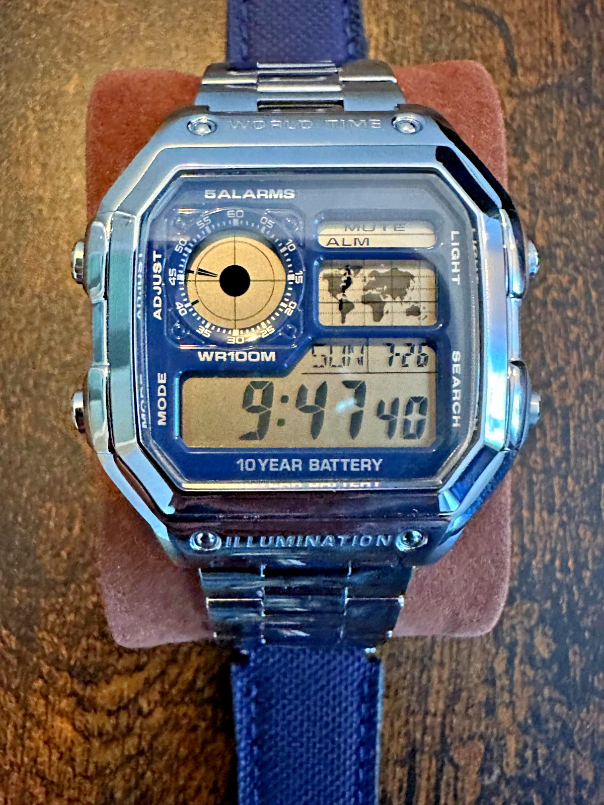 CASIO AE-1200 Royale Blue Mod – All Steel Case/Bracelet w/Extra Sailcloth Strap