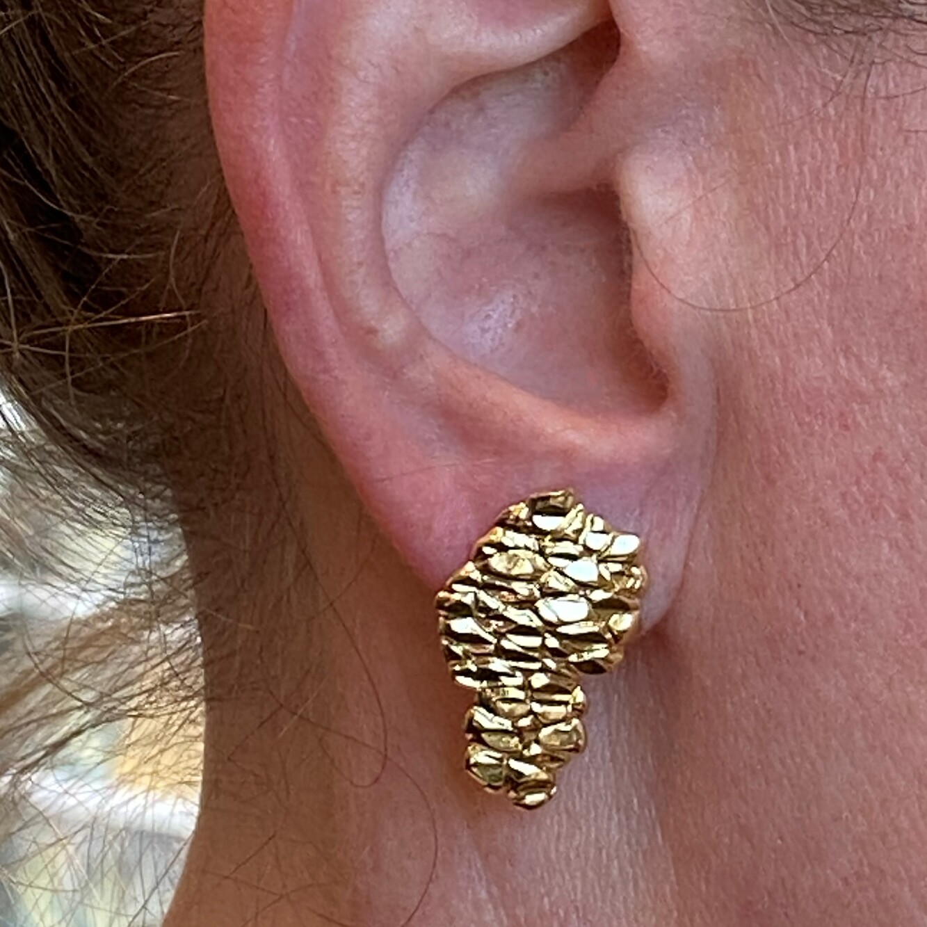 14k Gold Plated Nugget Hiphop Earrings Butterfly Push Back Mens Womens Huge 24MM
