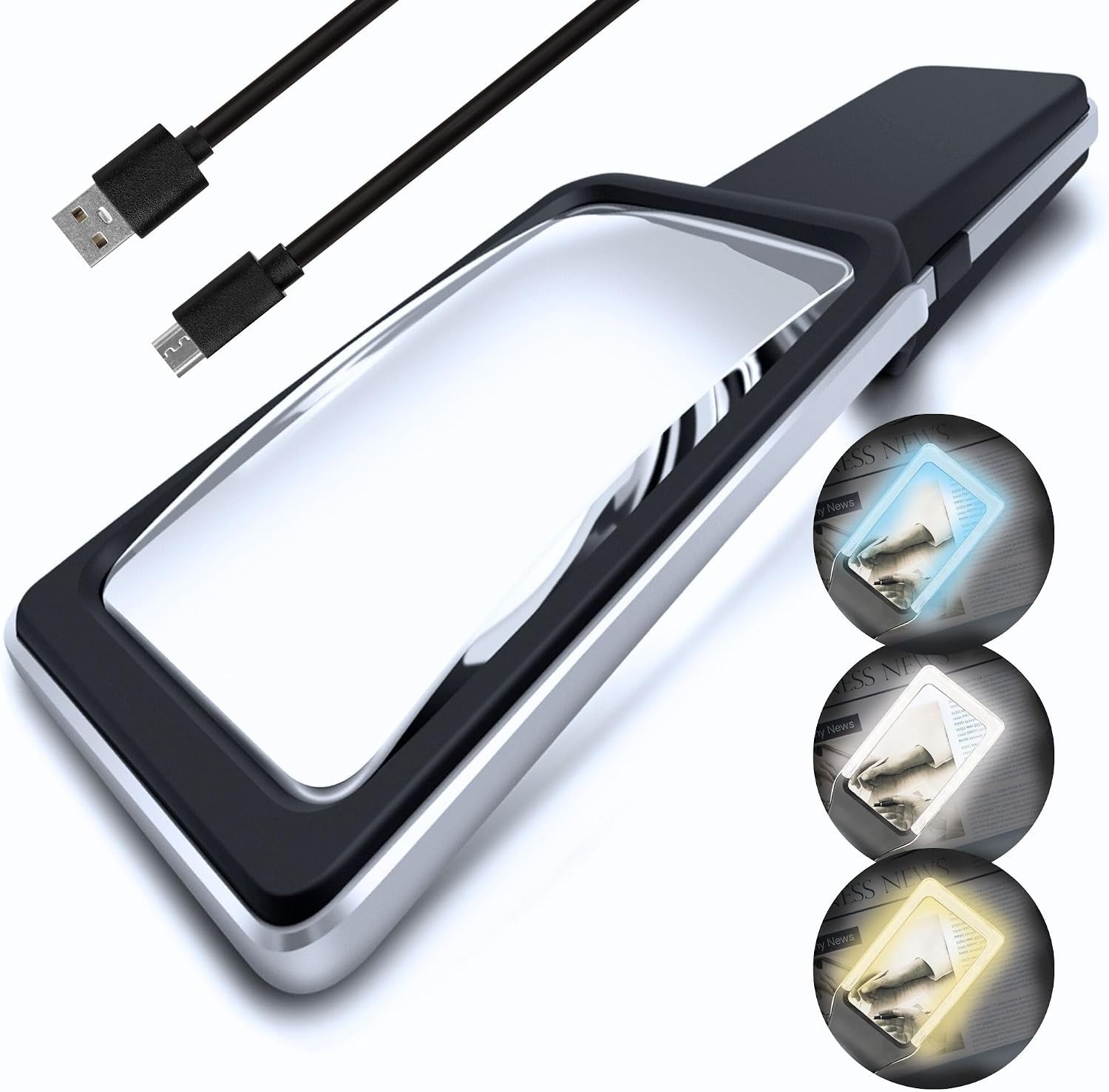 Ergonomic 6X Rechargeable Magnifying Glass Perfect for Low Vision & Eye Comfort