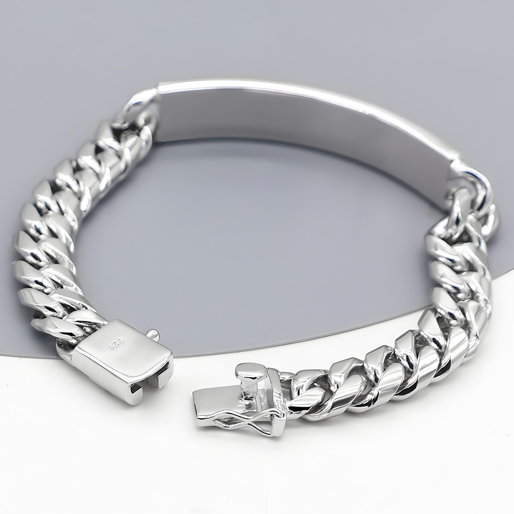 Solid 925 Sterling Silver Mens Miami Cuban Link Chain Bar Bracelet 10mm ALL SIZE