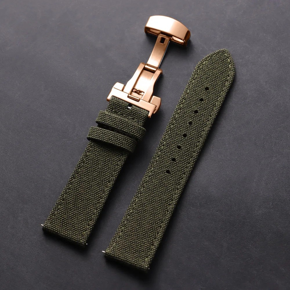 Quick Release Nylon Leather Strap 20/22mm Butterfly Buckle for Omega Seiko