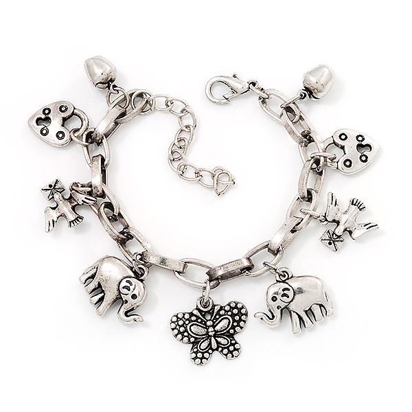 Chunky Oval Link Charm Bracelet In Silver Tone Metal – 18cm Length with 5cm