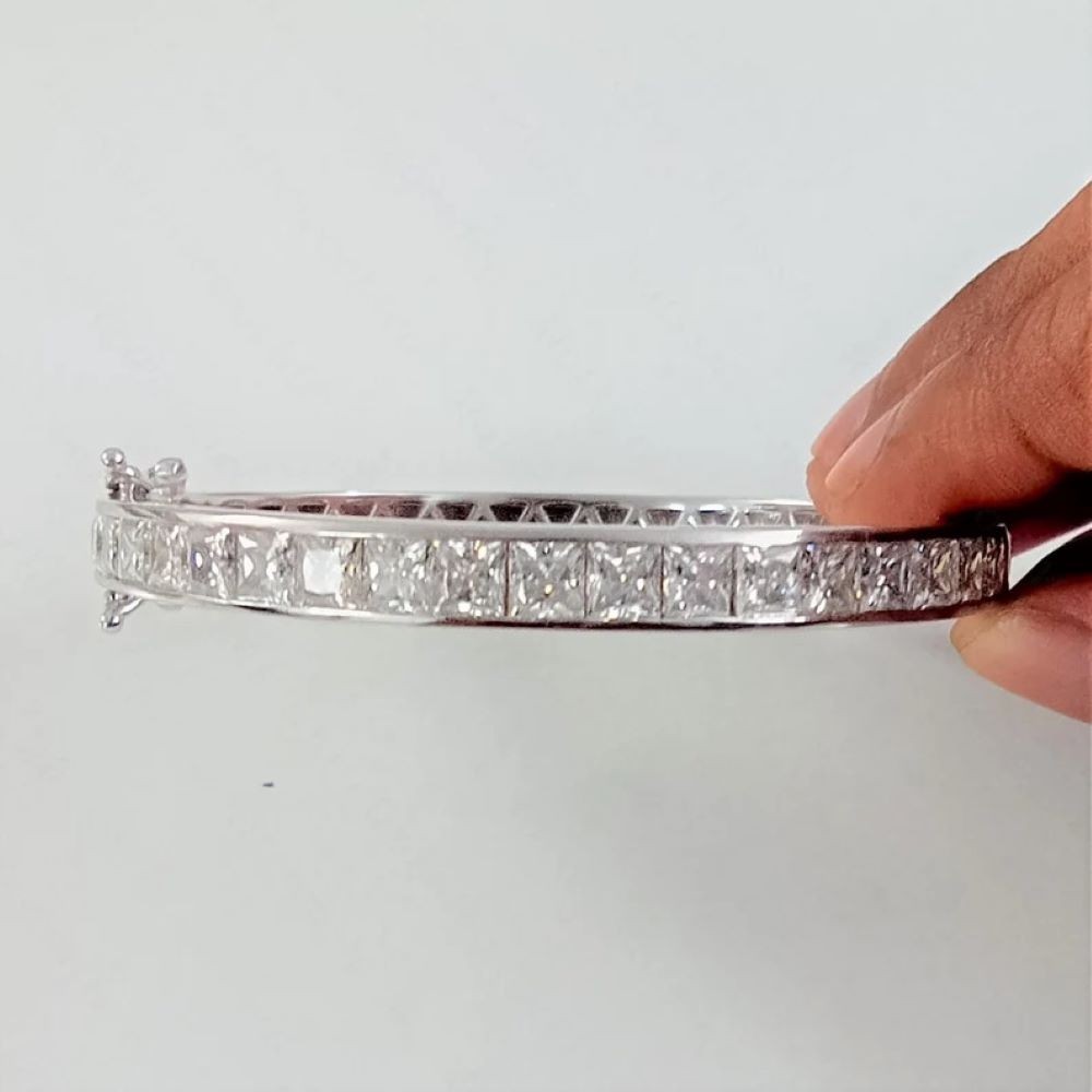 7CTW Princess Cut VVS1 Moissanite Women Anniversary Bangle 14k White Gold Plated