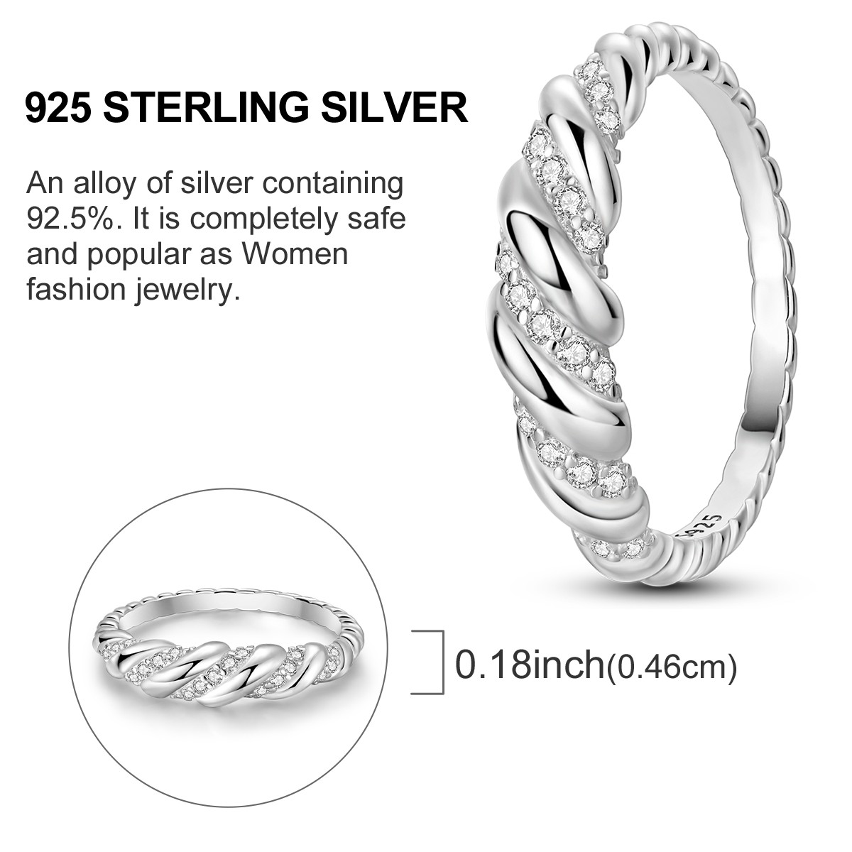 LAZA 925 Sterling Silver Gradual Twists Finger Ring AAA CZ Women Jewelry