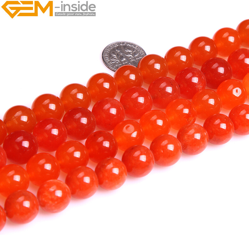 Smooth & Faceted Orange Jade Gemstone Round Beads For Jewelry Making Strand 15″
