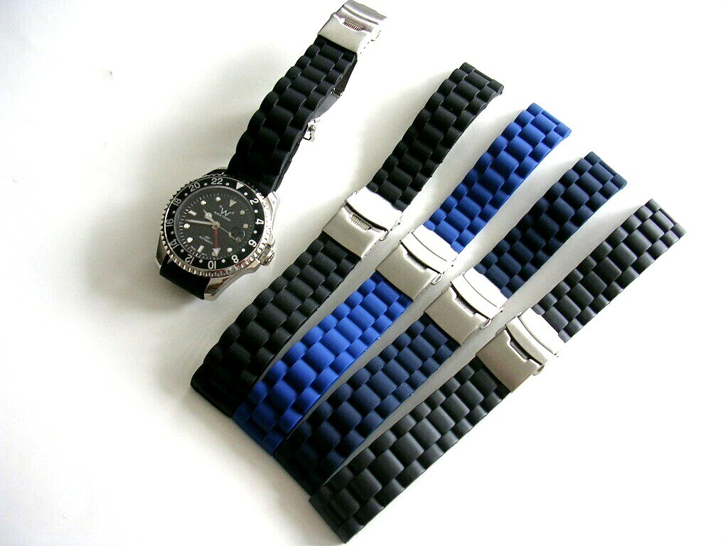 18 20 22 Silicon Rubber Link double lock Deployment Diver watch band Sport strap