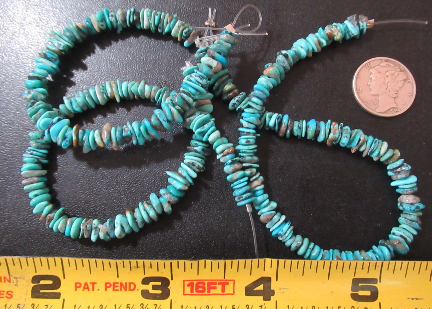 3 KINGMAN TURQUOISE STRANDS = 18 INCHES SM FLAT NUGGETS 4X3mm TO 7X4mm #894
