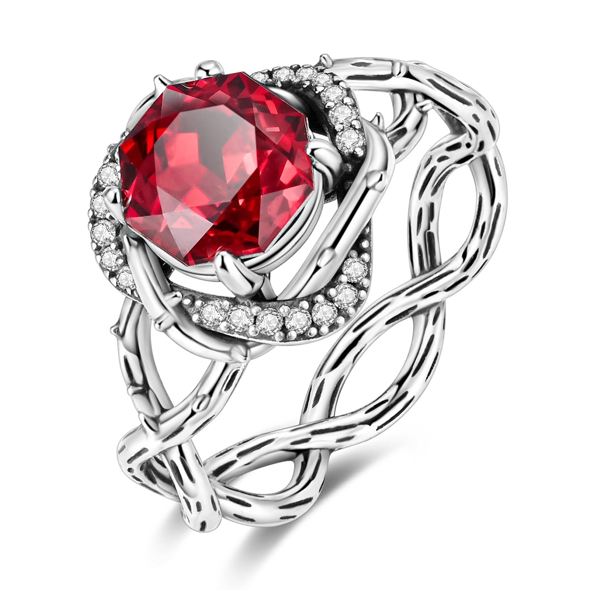 LAZA Original 925 Sterling Silver Finger Ring CZ Bramble Rose for Women Jewelry