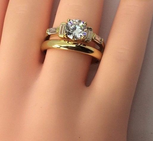 14k gold plated Imitation Diamonds Bridal Engagement Wedding Ring Set LY35