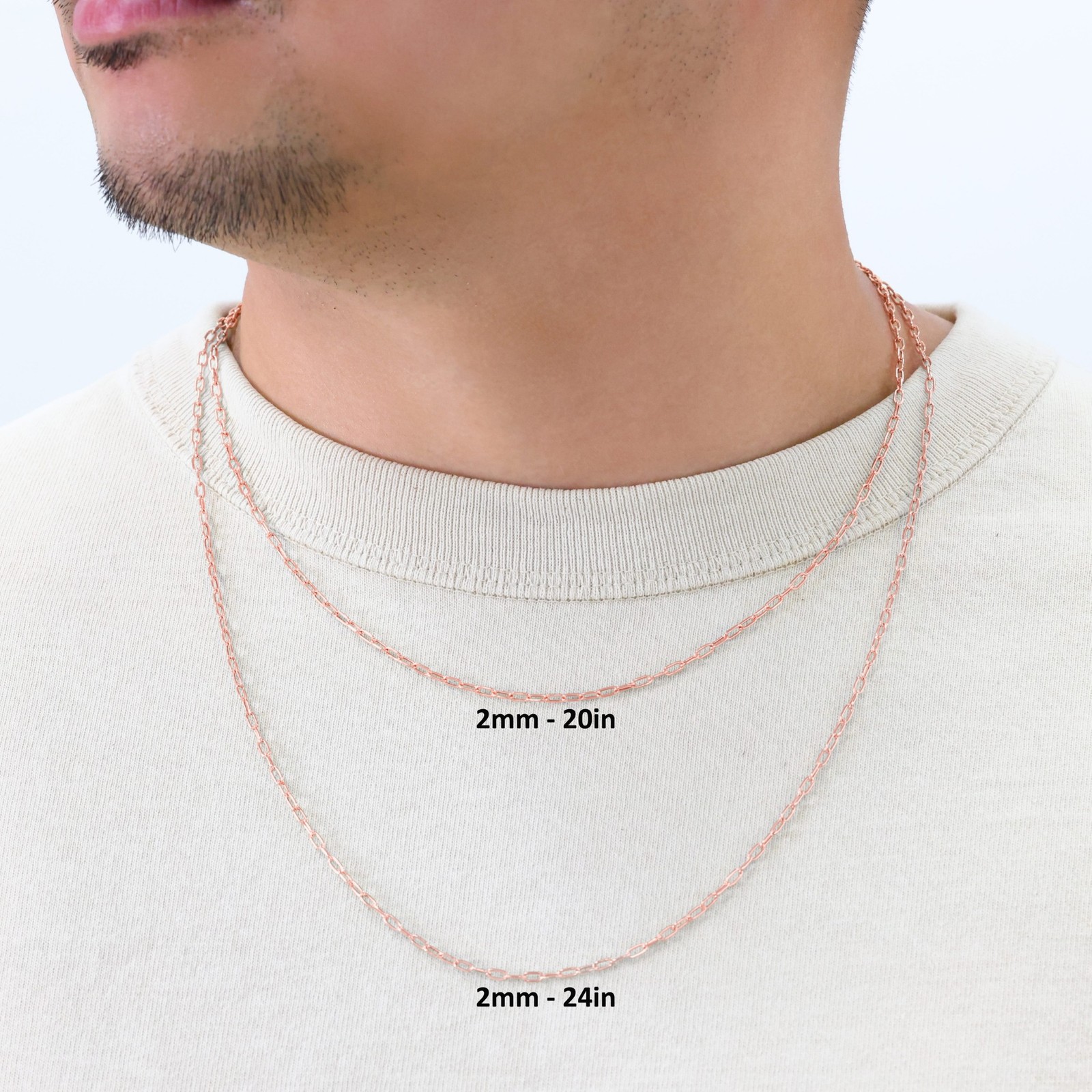 10k Rose Gold 2mm Paperclip Chain Dainty Oval Link Necklace Womens Men 16″- 24″