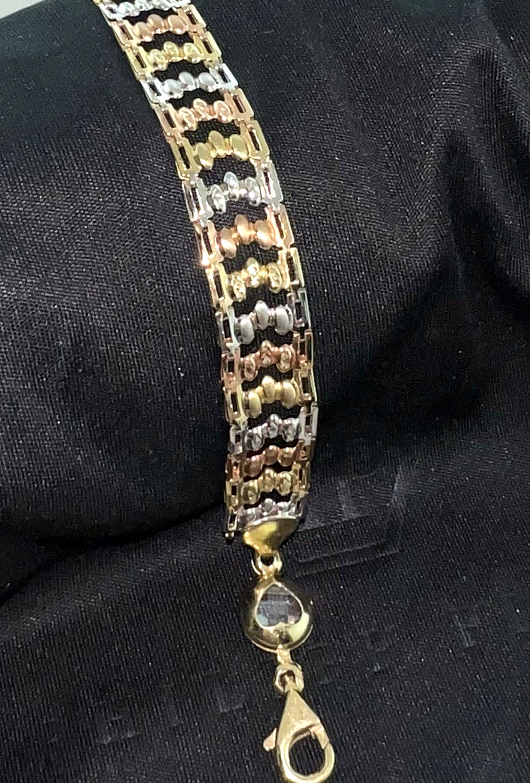 14k Tri-color Gold Hollow Link Women’s Bracelet