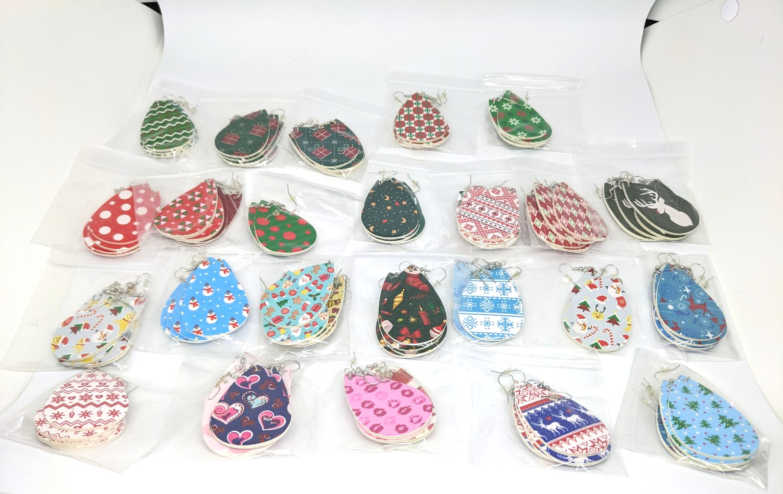 New! Holiday Snow Christmas Red/Green Valentine Faux Leather Earring (25 Pairs)
