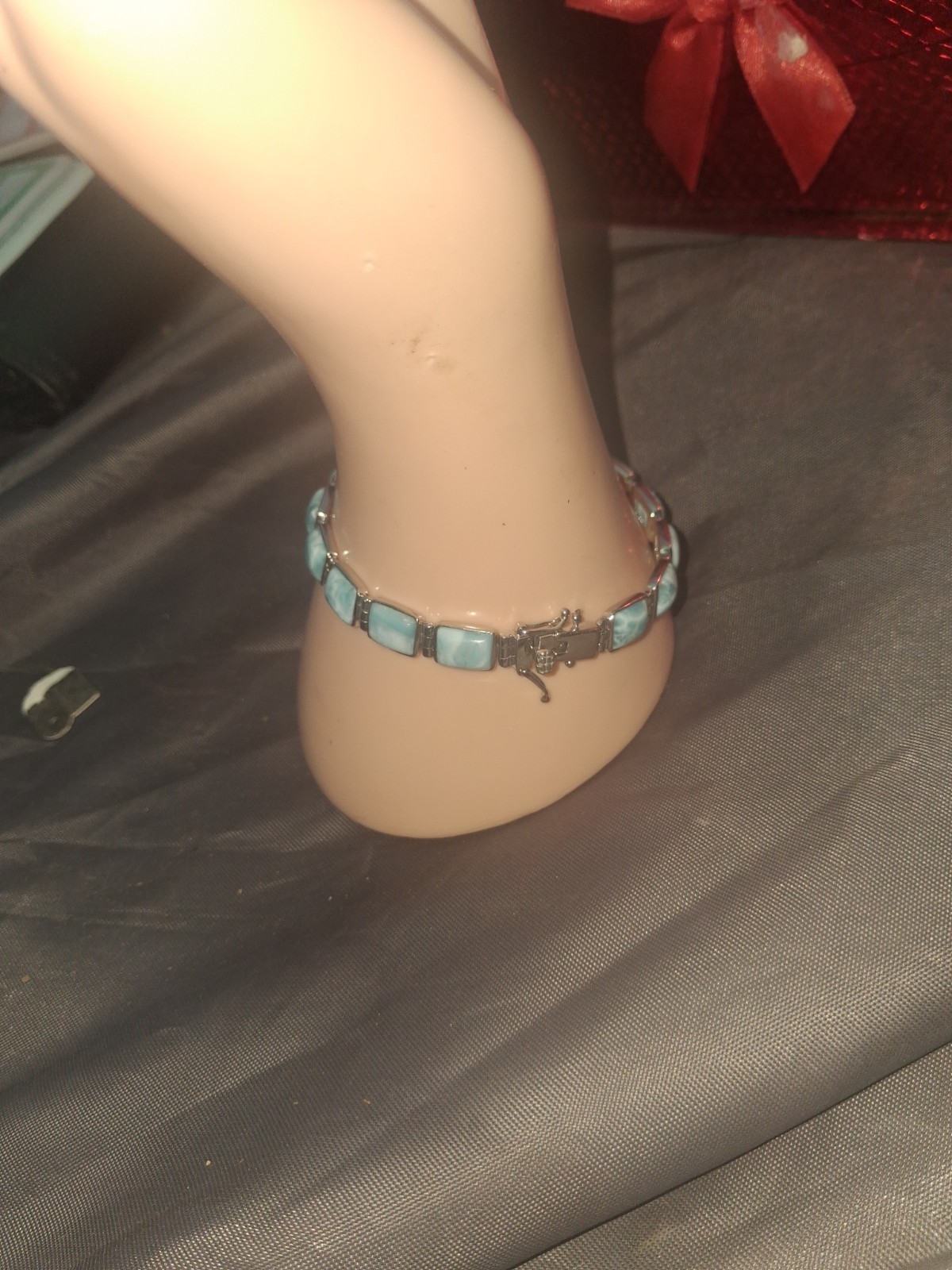 Sterling Silver Larimar Gemstone Link Tennis Bracelet 925
