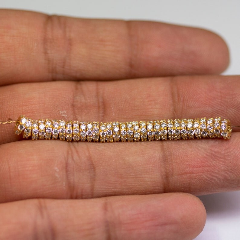 5mm 18k Solid Yellow Gold Diamond Eternity Rondelle Wheel Bead Finding Spacer