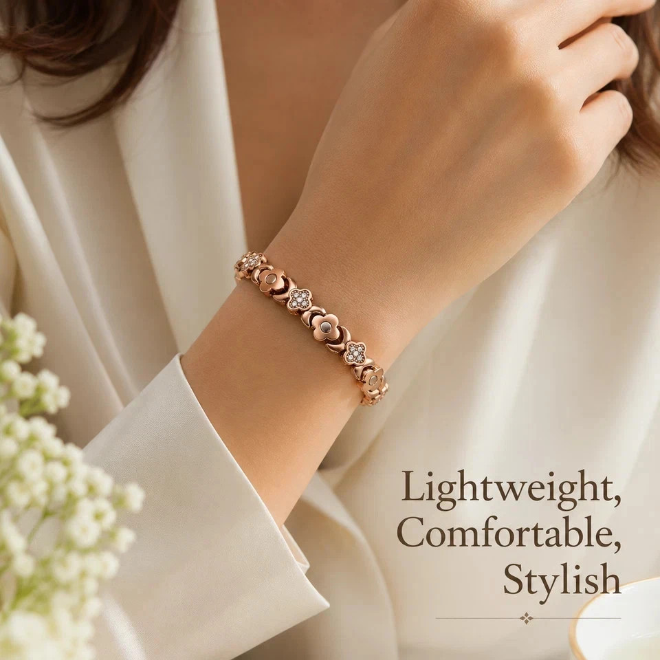 Women’s Copper Magnetic Bracelet Clover Crystal Adjustable Pain Relief Arthritis