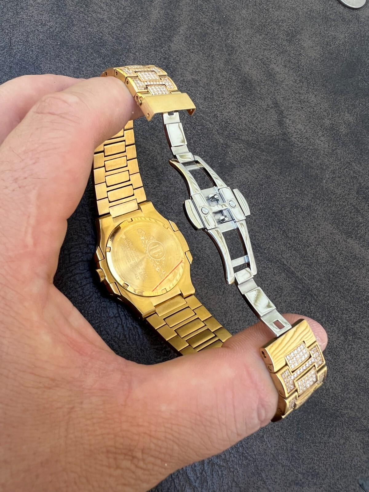 Real Mens Watch Fully Iced Gold Over Stainless Steel Bust Down Out 41mm Hip Hop
