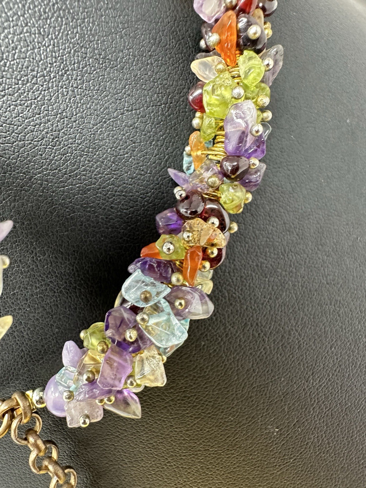 Sterling Silver Multiple Various Gemstone Choker Necklace & Earrings 70g 16 Inch