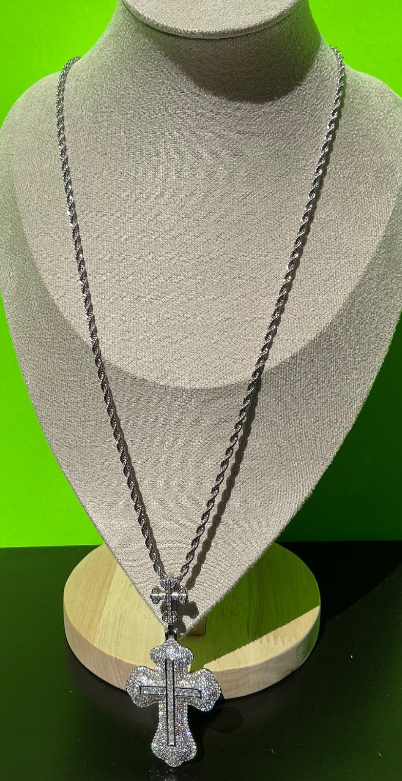 New Men Women White Gold Tone Cross CZ Chain Necklace Hip Hop Rap Fire Bling