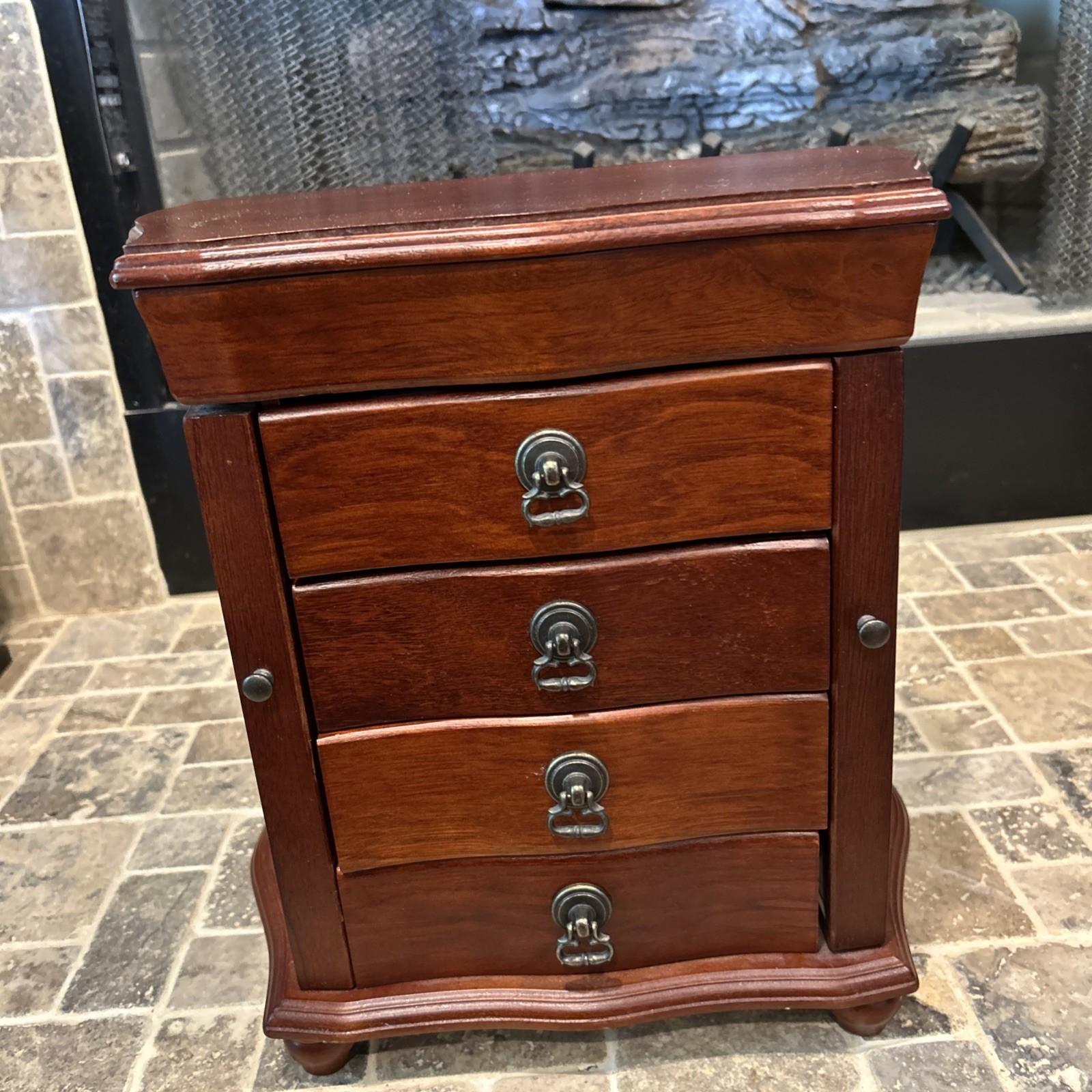 Vintage Solid Wood Jewelry Cabinet – Table Top Armoire 14”x13”x7”