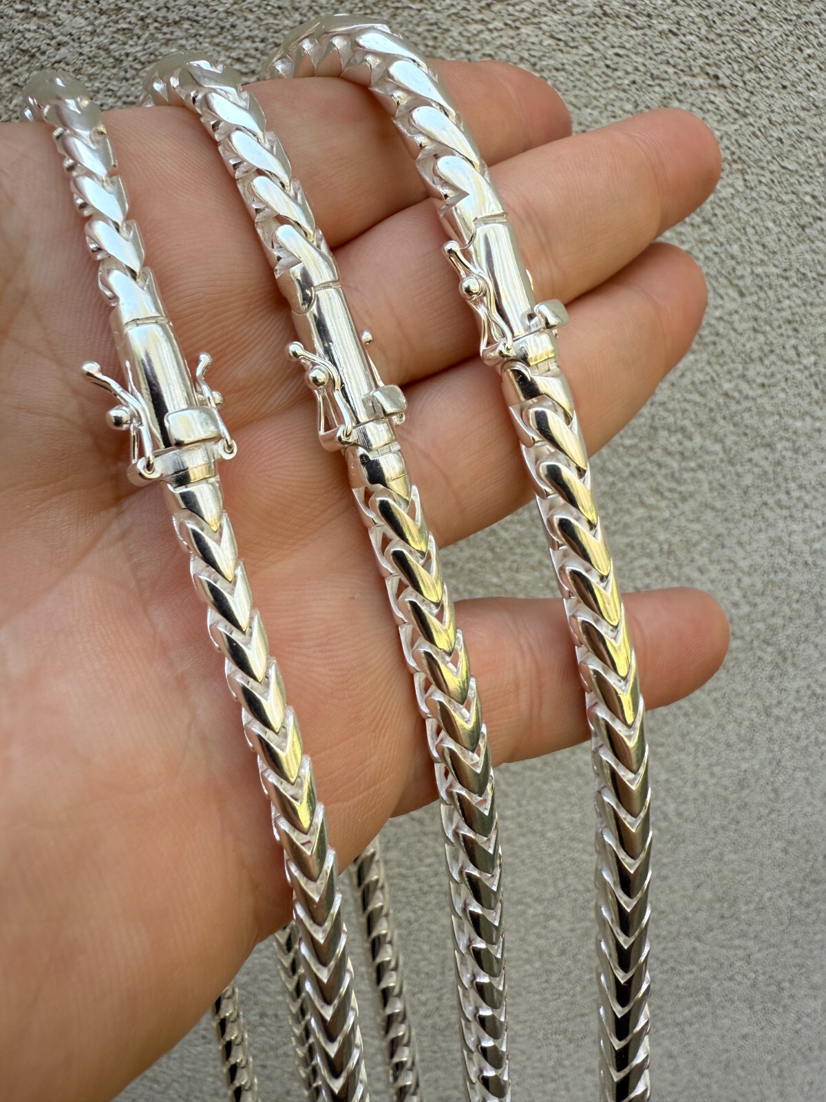 Real 925 Silver Round Franco Chain Or Bracelet 5-7mm Handmade W. Box Clasp