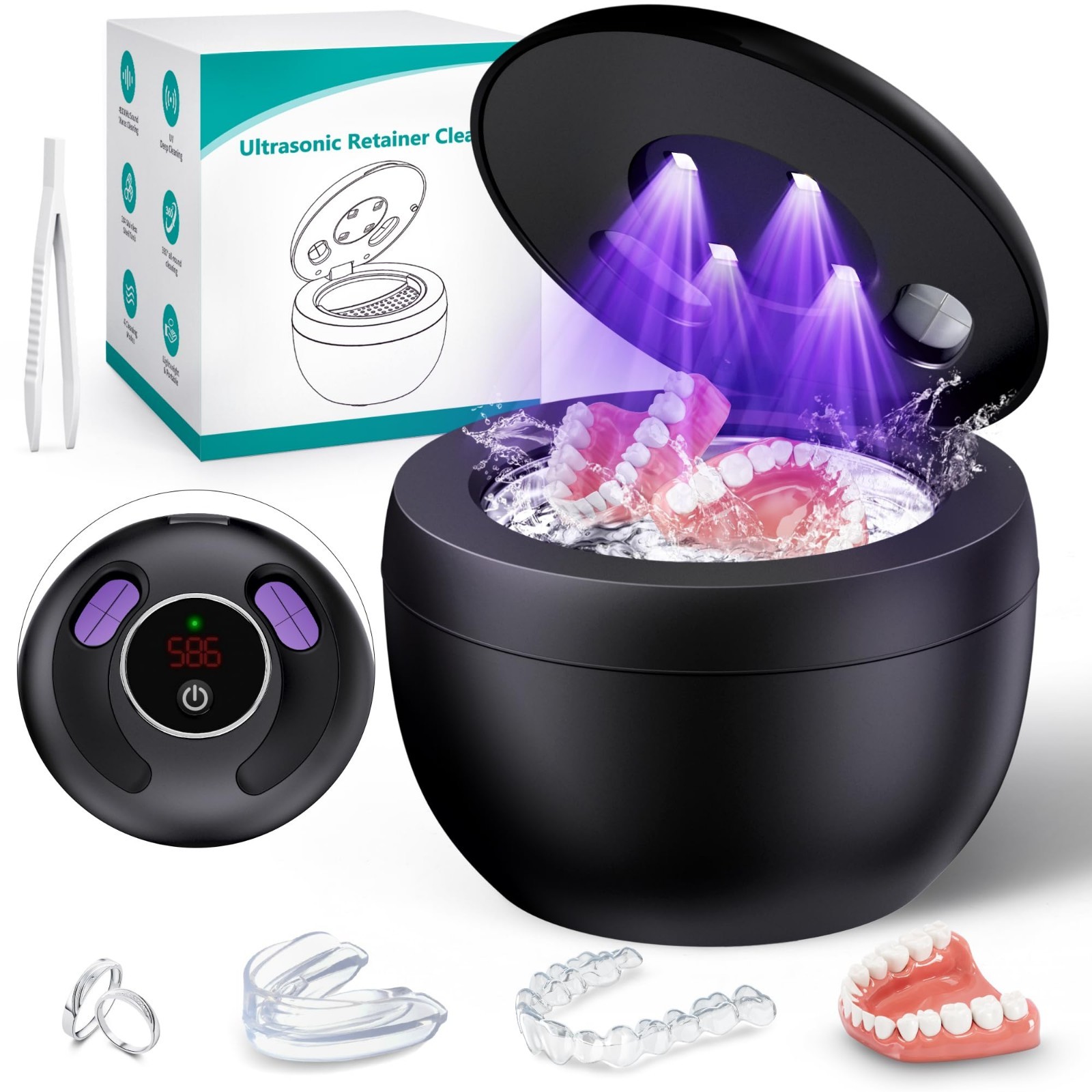 Ultrasonic Cleaner 45kHz for Dentures, Braces, Aligners, Jewelry – 200ML Capacit