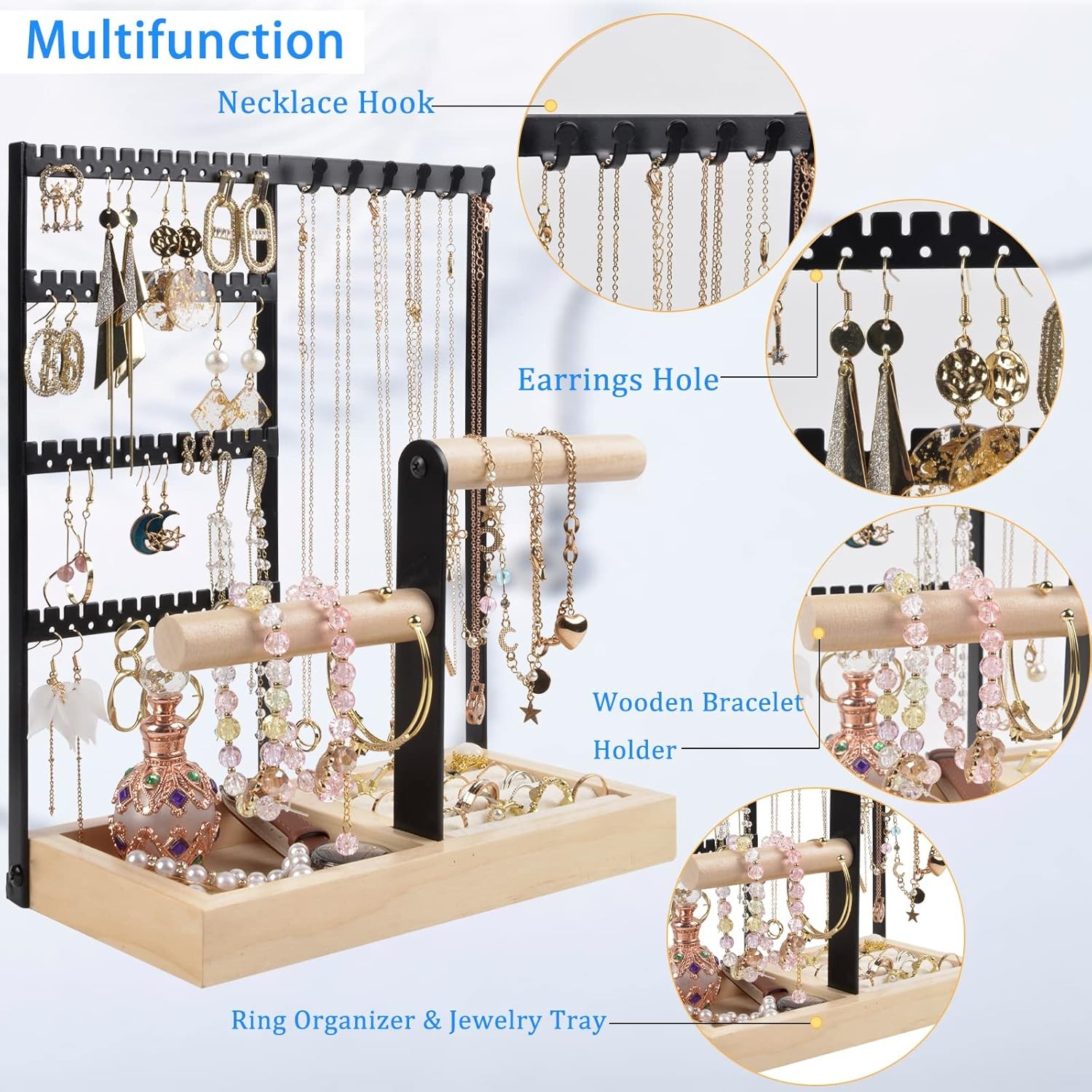 Jewelry Organizer Stand Necklace Organizer Earring Holder, 6 Tier Jewelry Stand