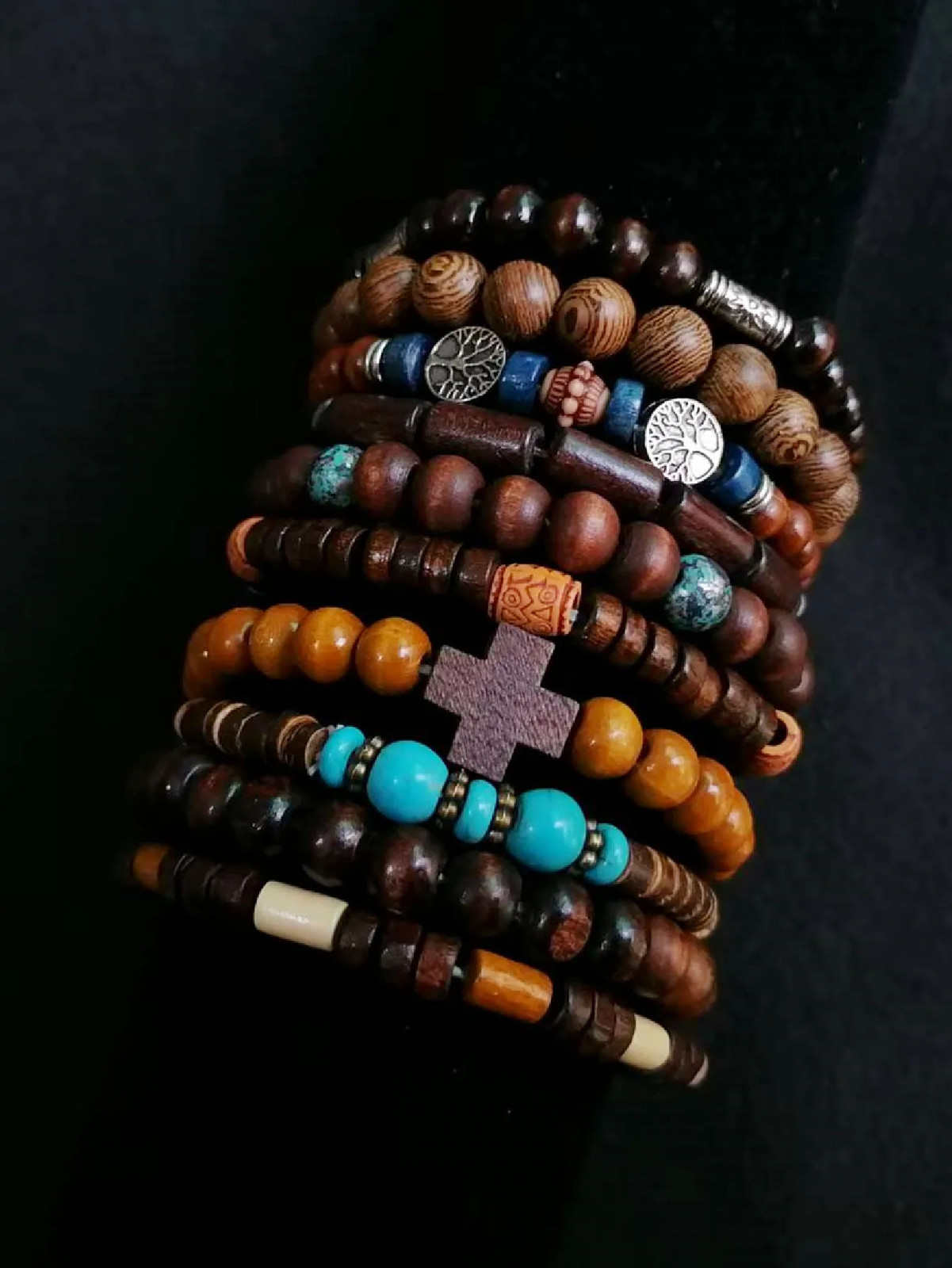 Khaki Tree 10 Pcs/Set Black Wrap Woven Fashion Handmade Men Bracelets Male Women