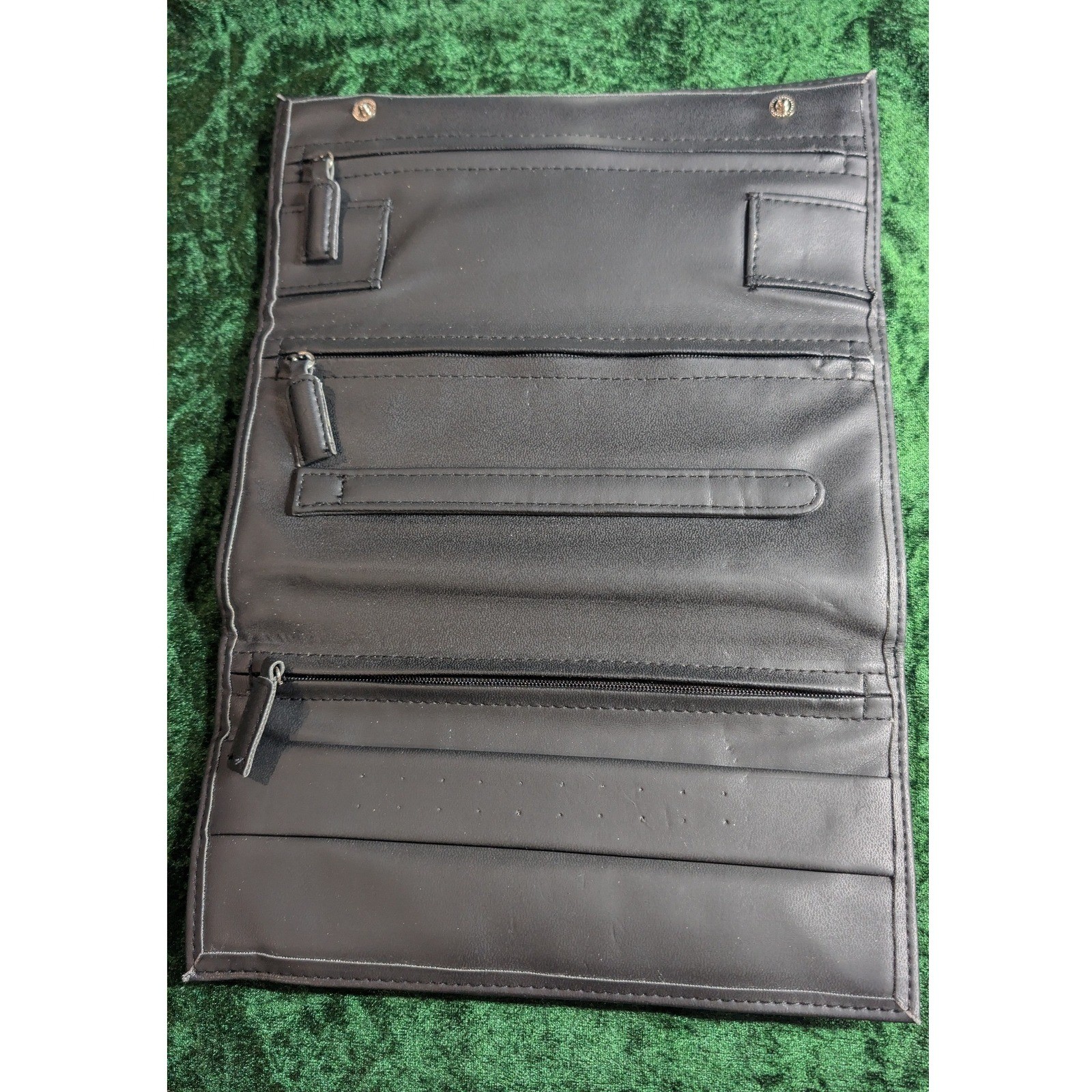 Bulova Black Faux Leather Travel Jewelry Roll Organizer Tri-Fold Case