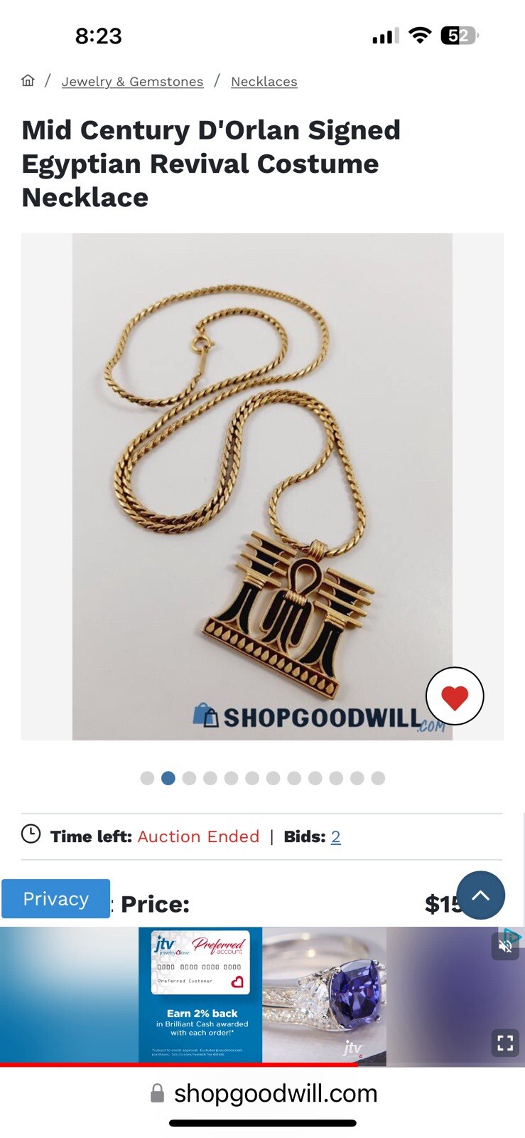 Mid Century Vintage D’Orlan Necklace Egyptian Revival Stunning Statement Piece
