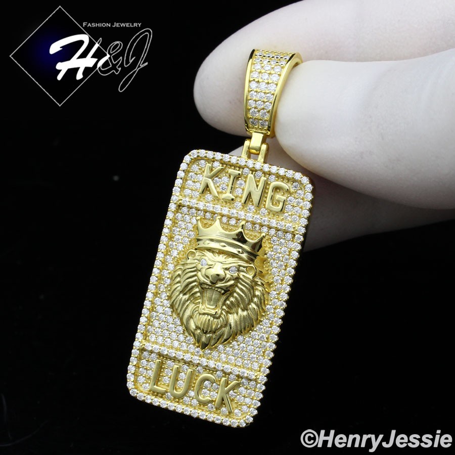 925 STERLING SILVER ICY MOISSANITE GOLD PLATED 3D LION KING HEAD PENDANT*GP539