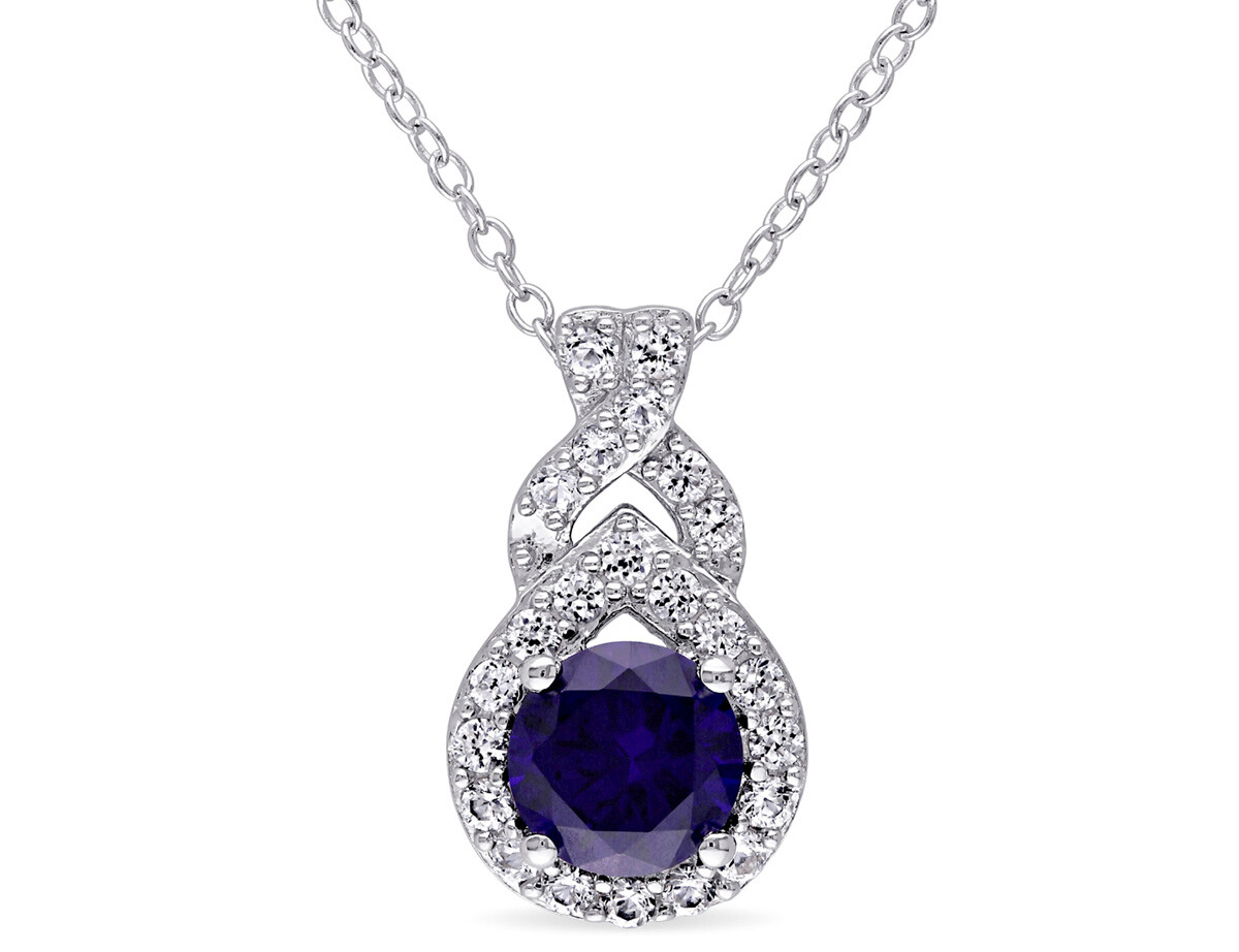 1.71 Carat (ctw) Lab-Created Blue & White Sapphire Pendant Sterling Silver