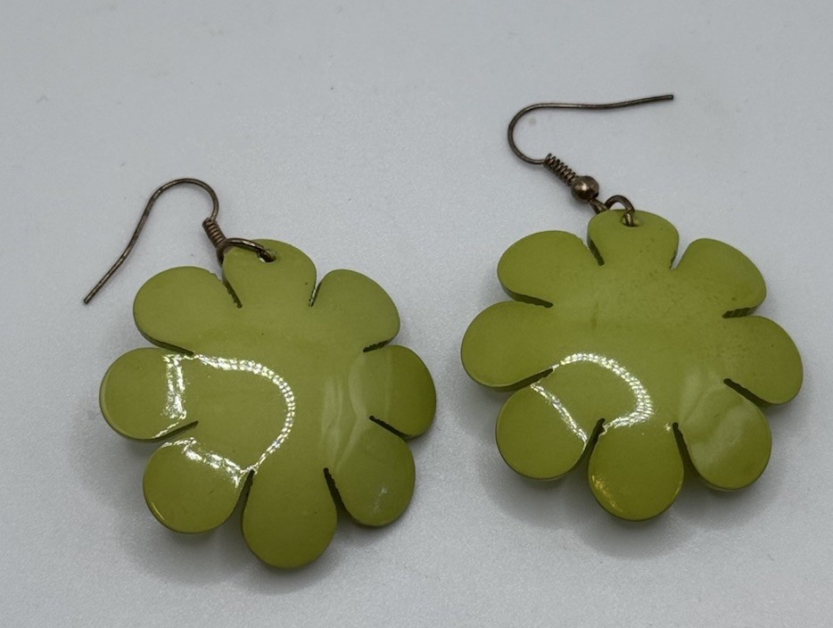 Lime Green Floral Statement Necklace Earrings Set Chunky Flower Artsy Funky Fun