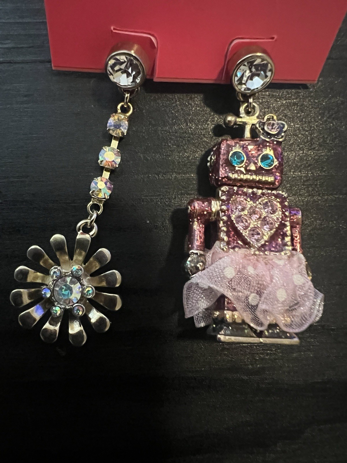 Betsey Johnson Pink Robot with Tutu Earrings – Rare- 10