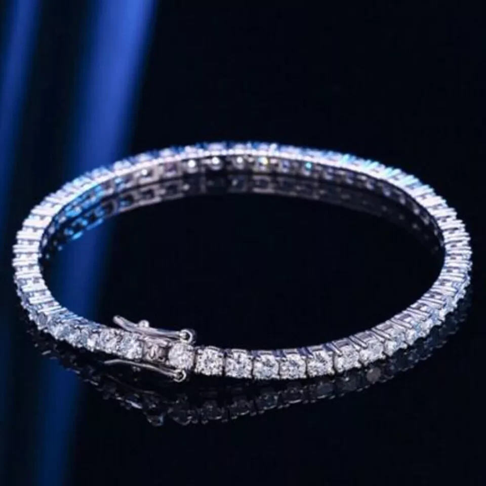 Women’s Tennis Bracelet For Daughter Gift Round Natural Diamond 14k White Gold