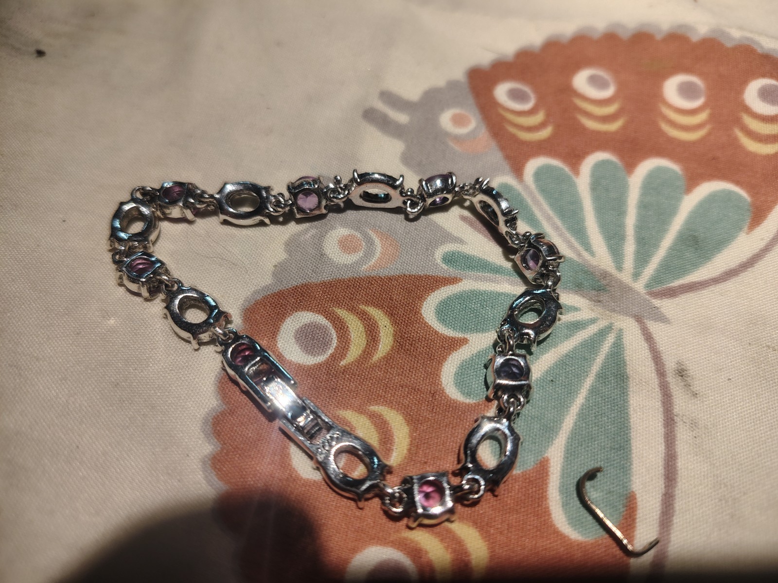 Silver Tone Link Tennis Bracelet Pink Round Rhinestones Prong Set Lobster