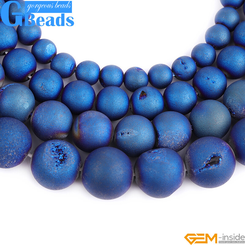 Metallic Titanium Coated Drusy Druzy Quartz Agate Round Beads Free Shipping 15″