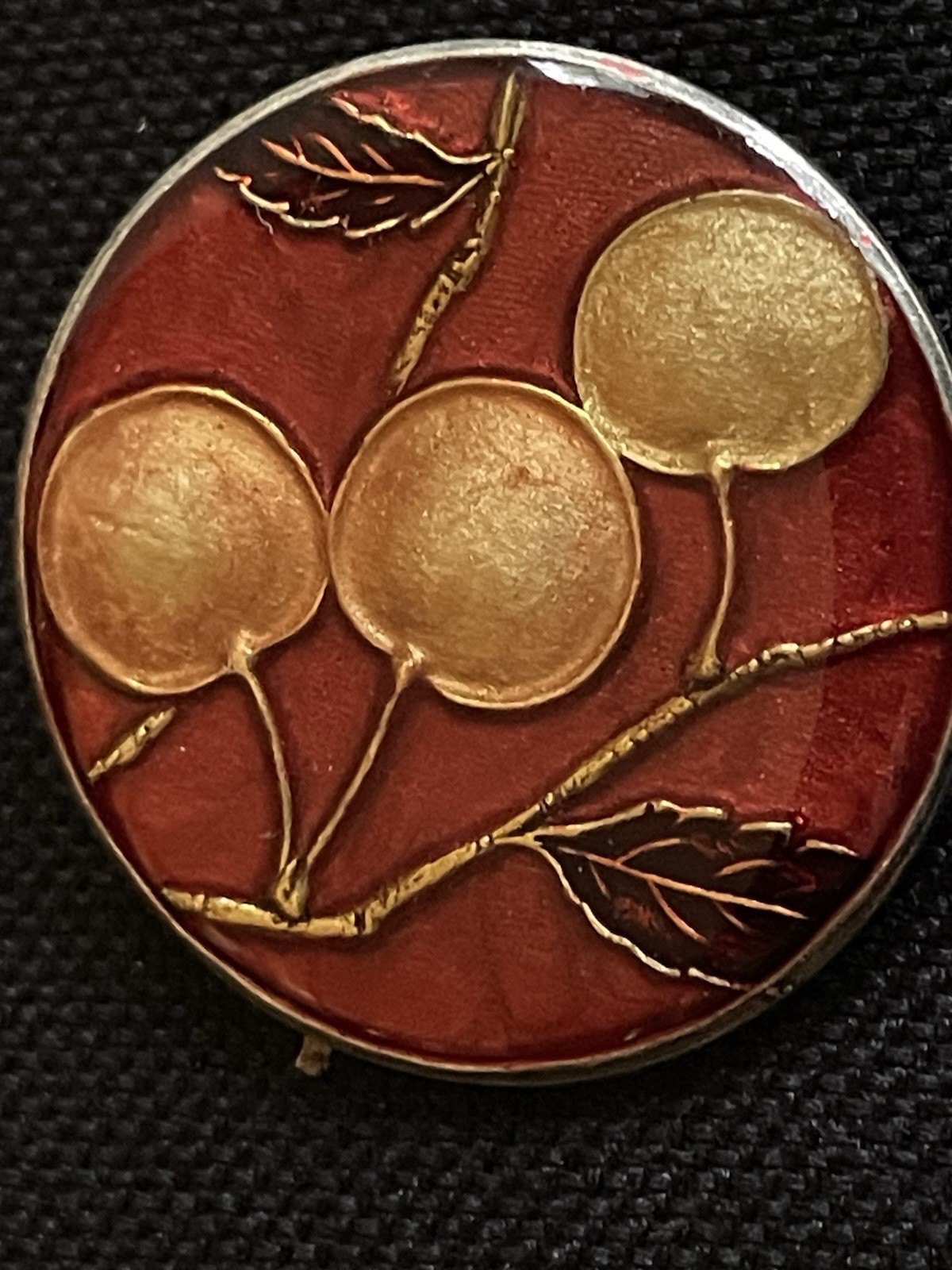 Vintage Sterling Cloisonne Brooch Fruit Cherry Enamel