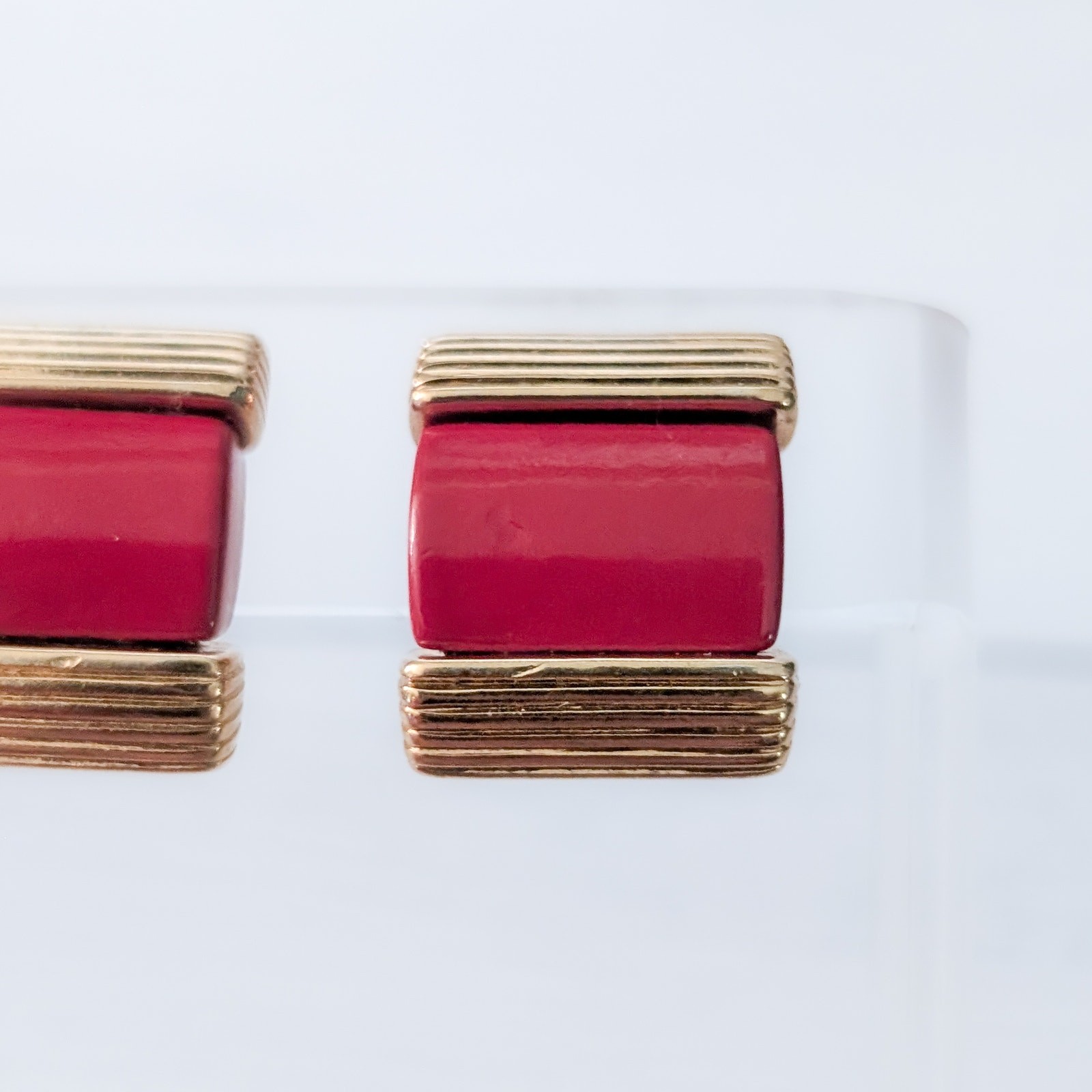 Vintage Nina Ricci Clip On Earrings Gold Tone & Red Statement 1980’s Earrings