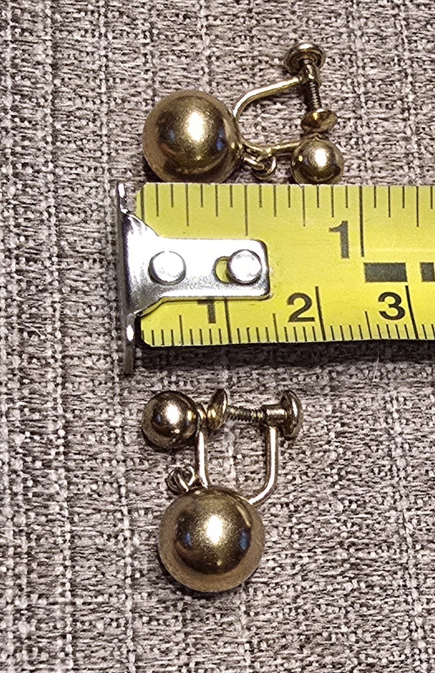 Vintage HG Gold Filled Screw Back Earrings, Double Gold Balls